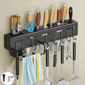 Multi-Purpose Wall Mounted Kitchen Utensil Organizer Rack with Hooks & Towel Holder