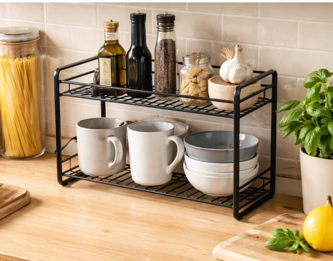 2-Tier Metal Kitchen Storage Rack | Countertop Organizer & Multipurpose Shelf
