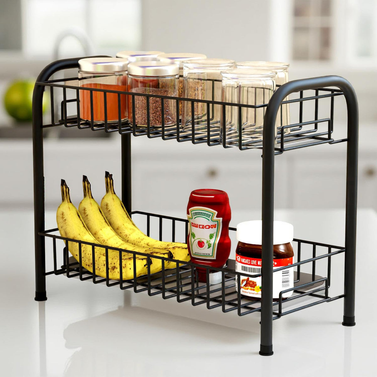 2-Tier Metal Kitchen Storage Rack | Countertop Organizer & Multipurpose Shelf